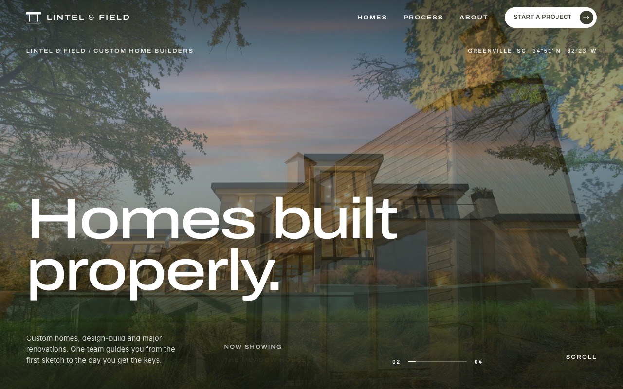 Lintel & Field concept website homepage