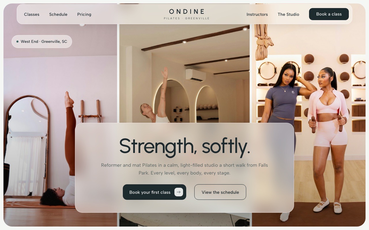 Ondine Pilates concept website homepage