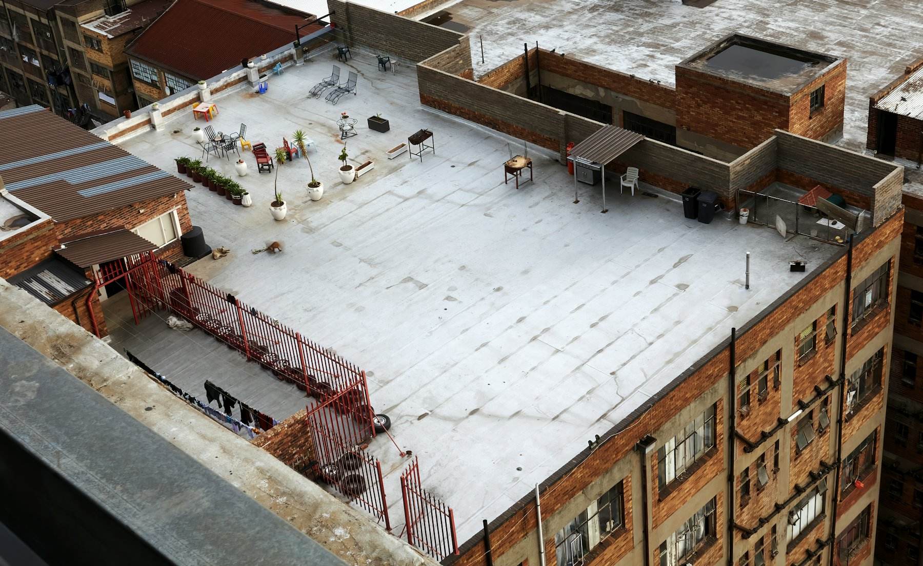 Aerial view of a flat commercial roof